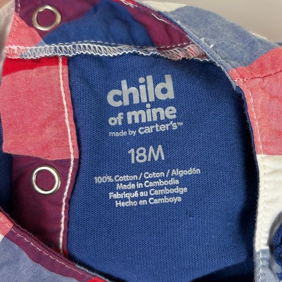 Carter's Child of Mine Red White Blue Checkered Plaid Baby Dress Bloomer 18 Mnth - Picture 6 of 8